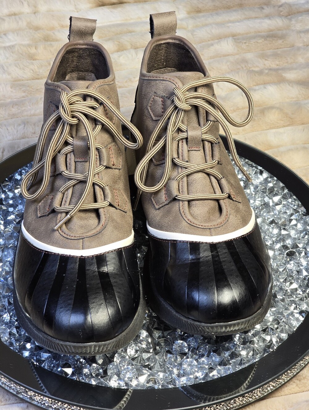 Linette Waterproof Duck Booties Brown Black Camp Core Size